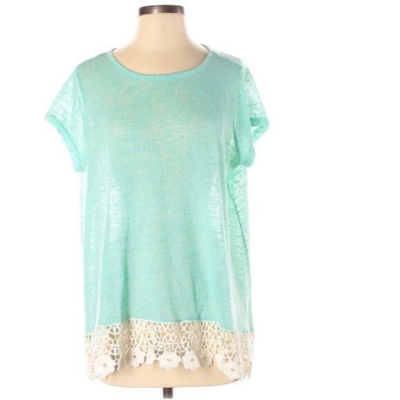 Umgee Semi Sheer Floral Crochet Short Sleeve Top - Picture 2 of 5